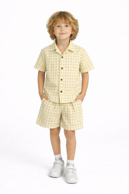 Yellow & skin  Checked Cotton Nicker Suit Boys 627