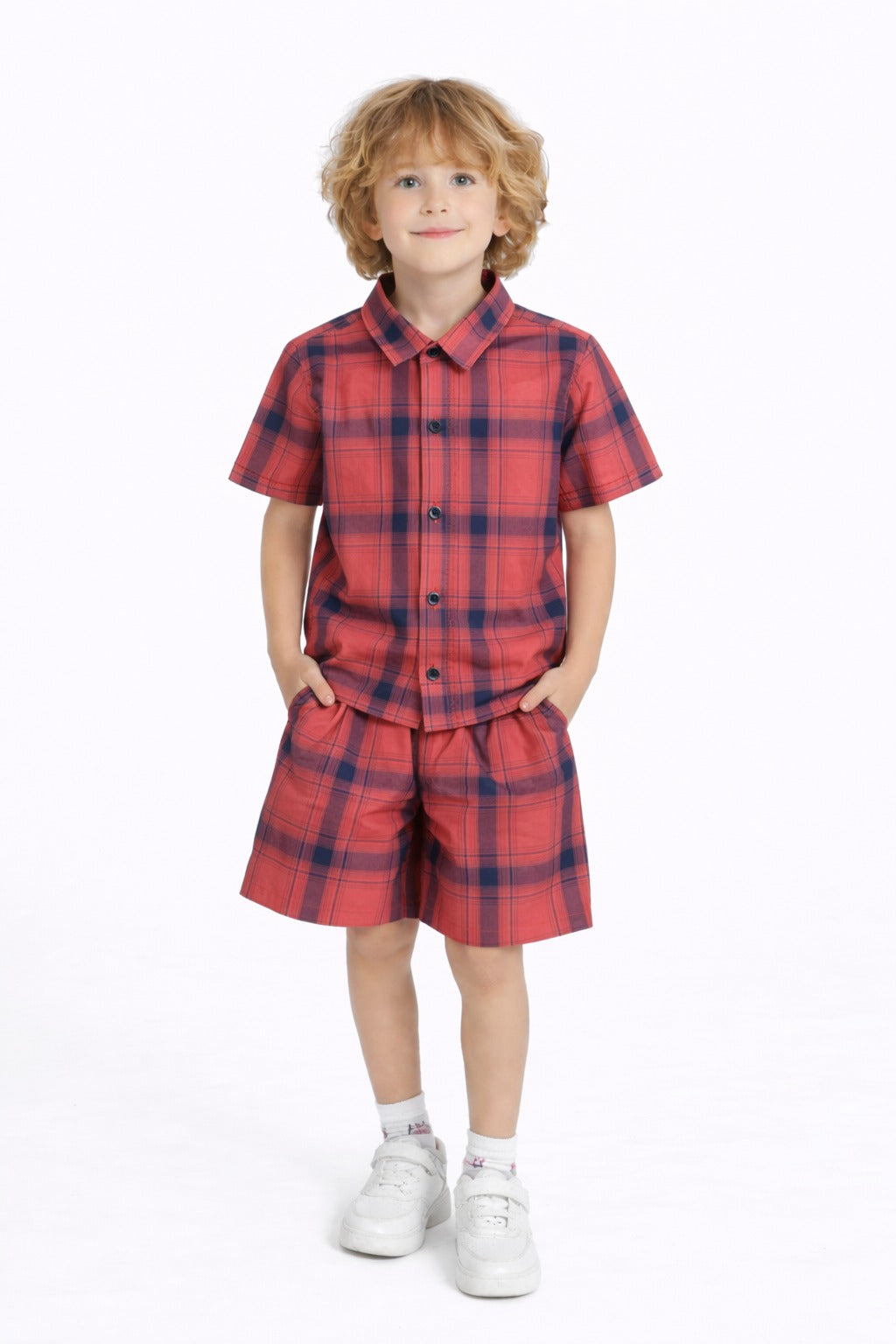 Navy Checked  Carrot Cotton Nicker Suit Boys 504