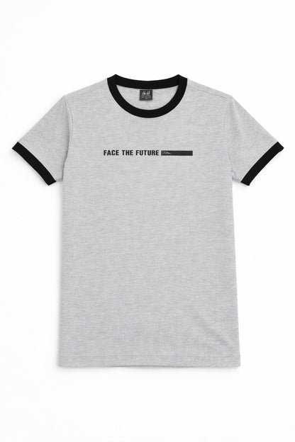 Grey [ Face the Future] Printed Cotton Combed Terry Men's T-Shirt  539