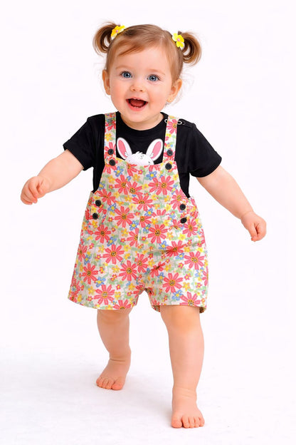 Pink flowers Printed with Black Girl Baby Romper 113