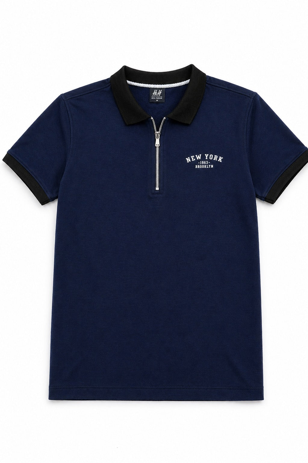 Midnight Navy Zipper Polo Combed  Terry (Black Collar)   538