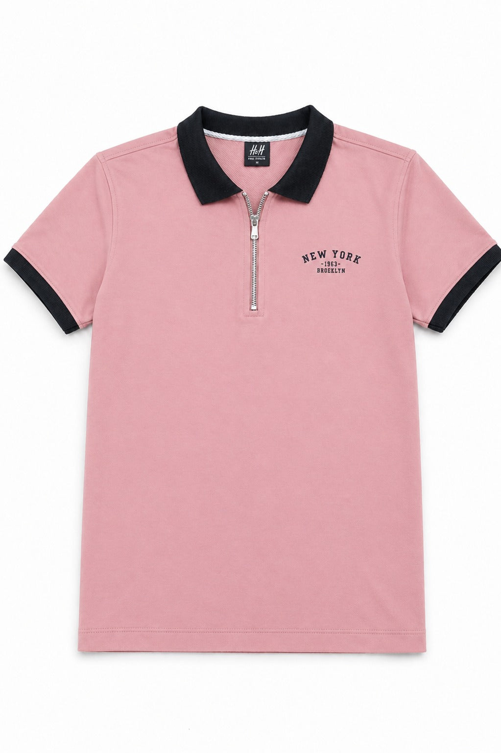 Light Pink Zipper Polo Combed Terry (Black Collar)  540