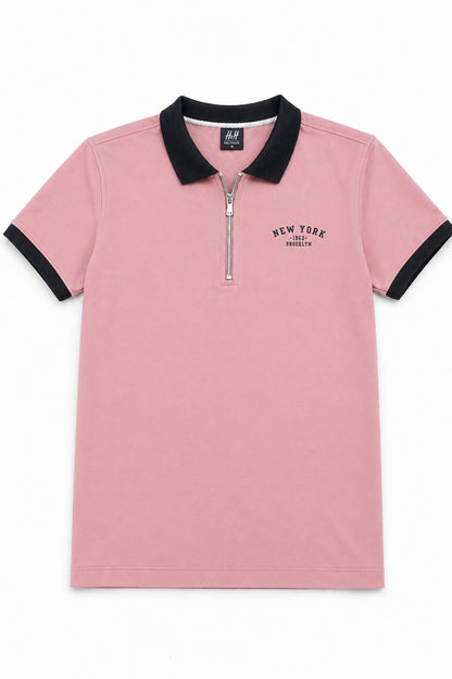 Light Pink Zipper Polo Combed Terry (Black Collar)  540