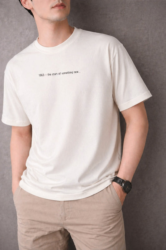 Off- White [ The Start of Something new..] Printed Boxy Fit Cotton Terry Men's T-Shirt 540