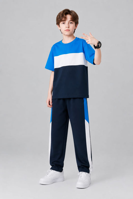 Blue & White Navy Activewear Boys T-Shirt & Trouser 255