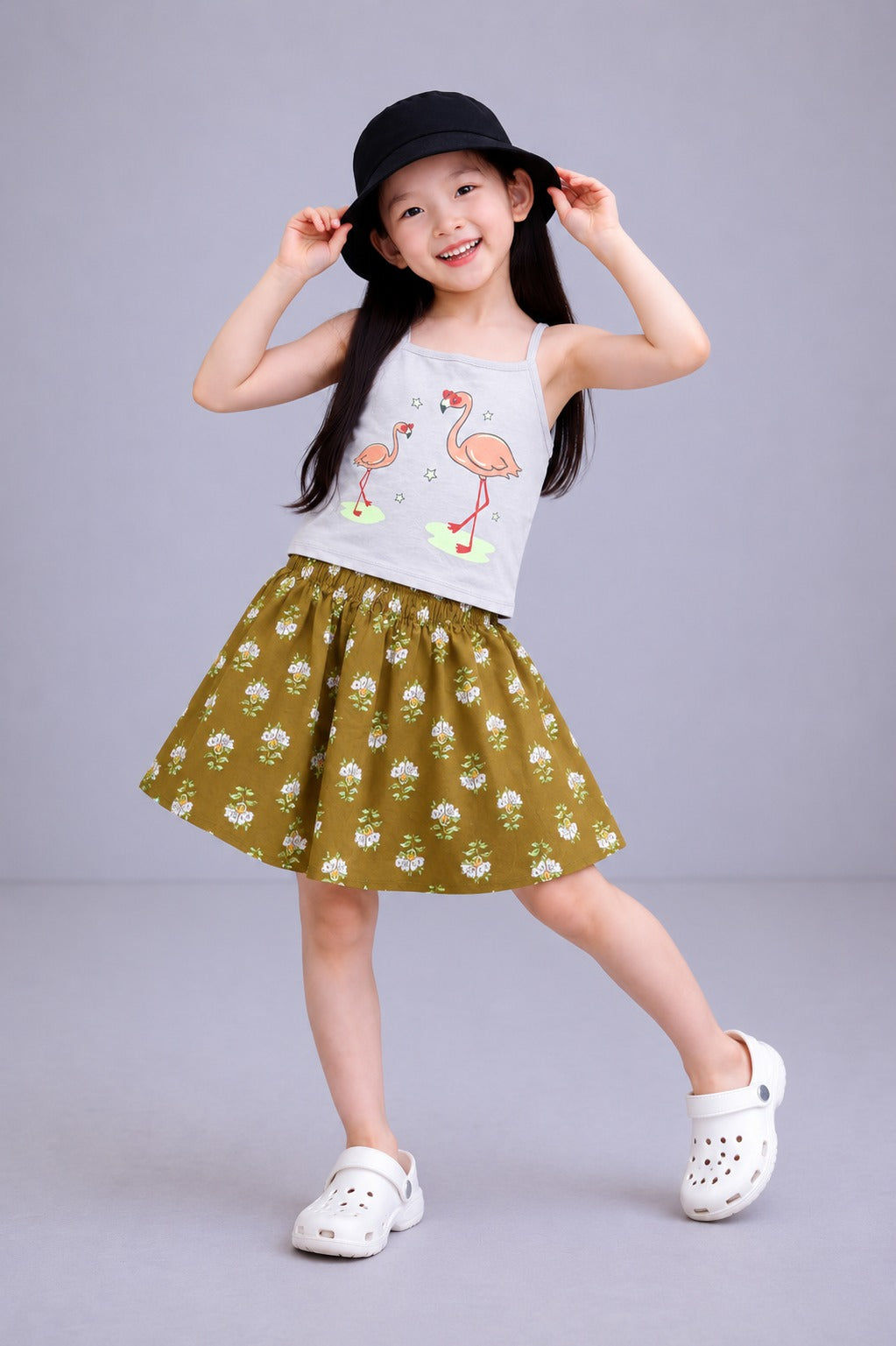 Sunshine Flamingo Printed  Purple   Girls Top & Skirt 243