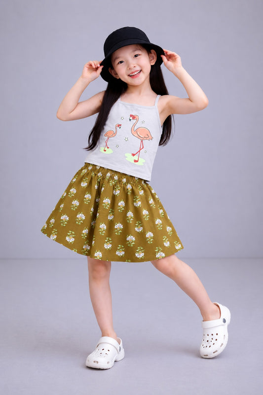 Sunshine Flamingo Printed  Purple   Girls Top & Skirt 243