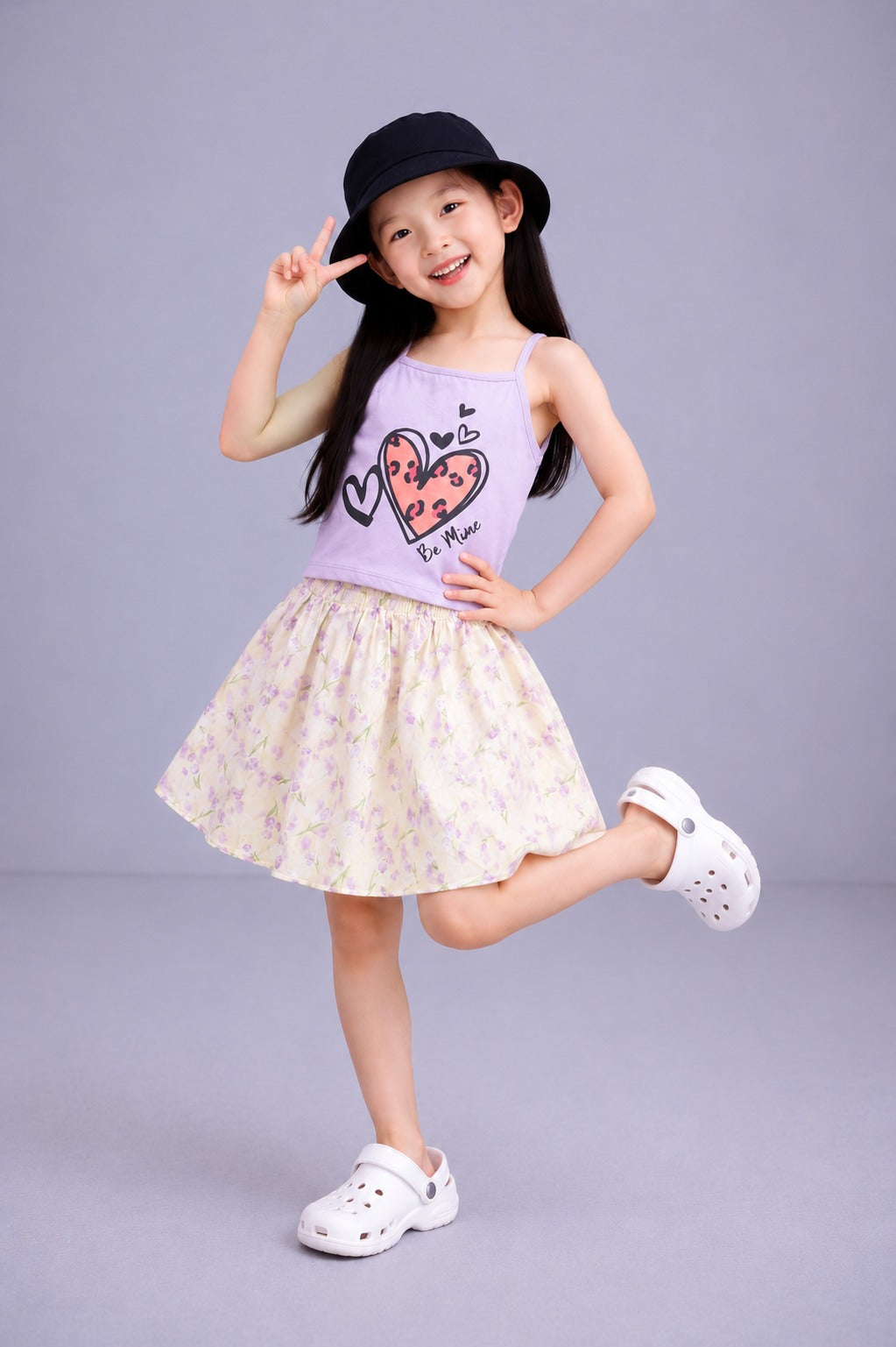 Sunshine Heart[Be Mine] Printed Light Purple   Girls Top & Skirt 244