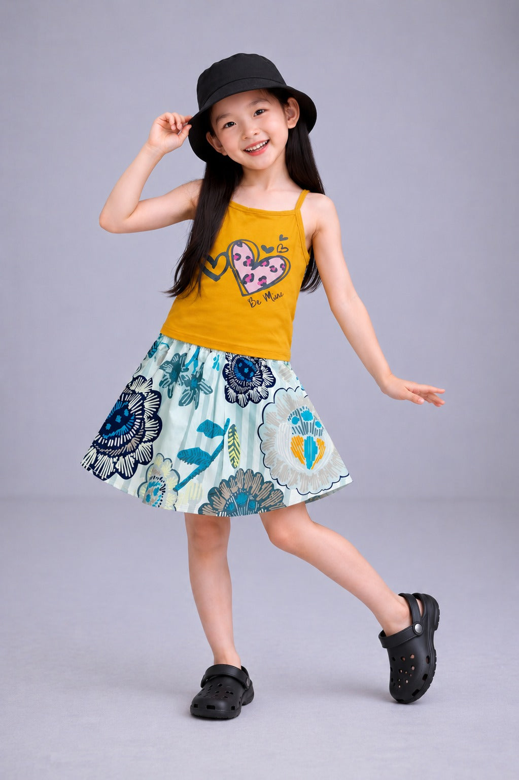 Sunshine Heart[Be Mine] Printed Mustard  Girls Top & Skirt 240