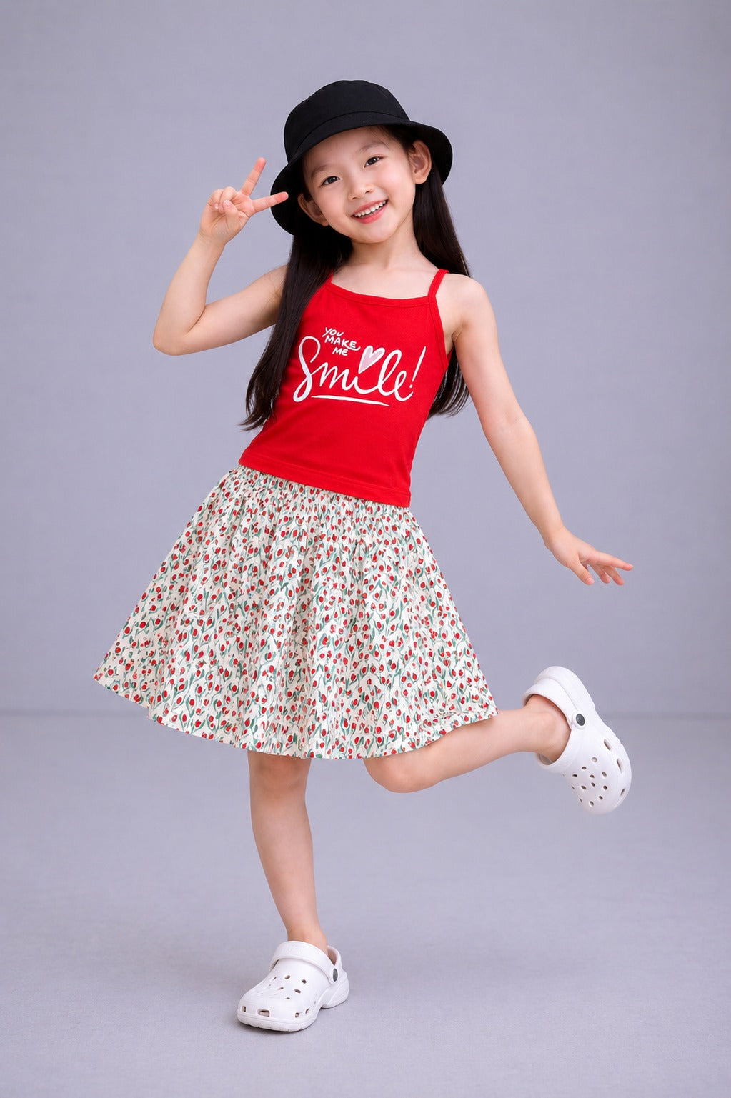 [Smile] Printed Red Girls Top & Skirt 239