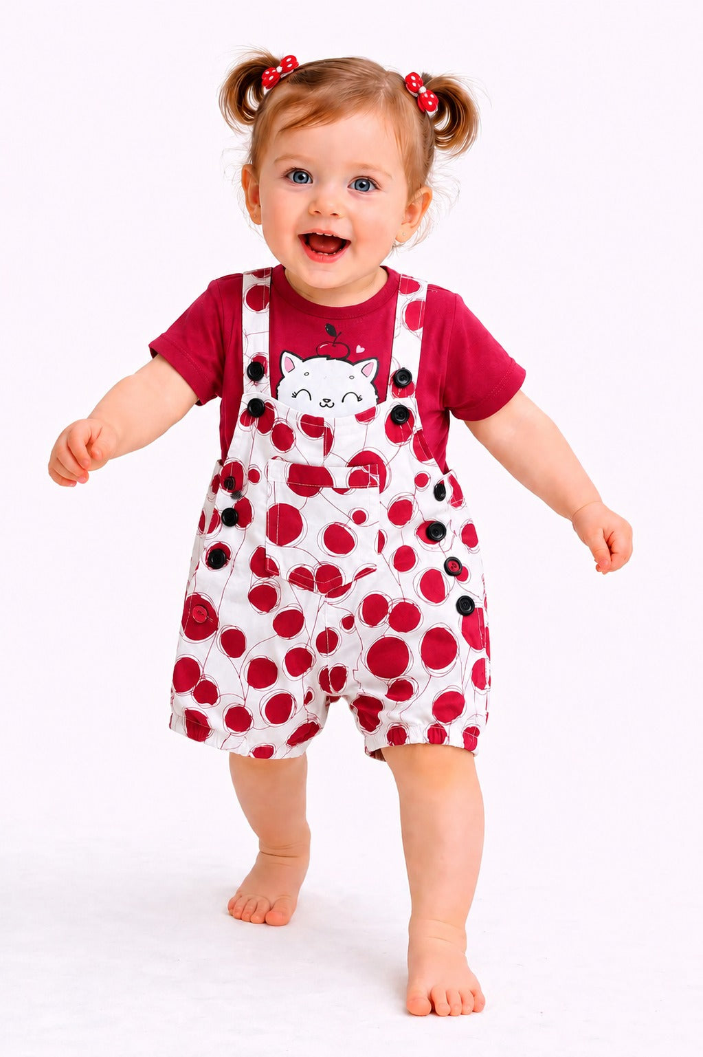 Cherry Pop Printed Red Girls  Romper Set 104