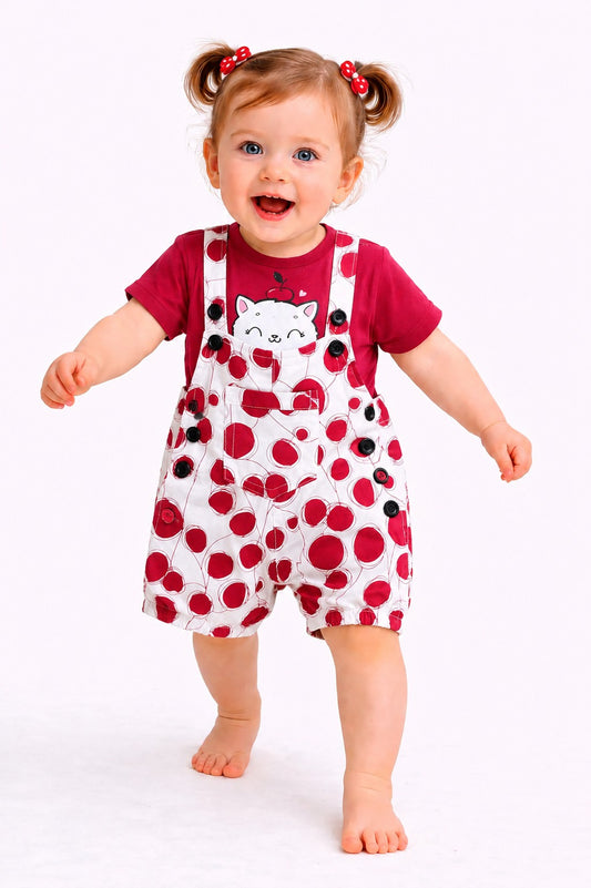 Cherry Pop Printed Red Girls  Romper Set 104