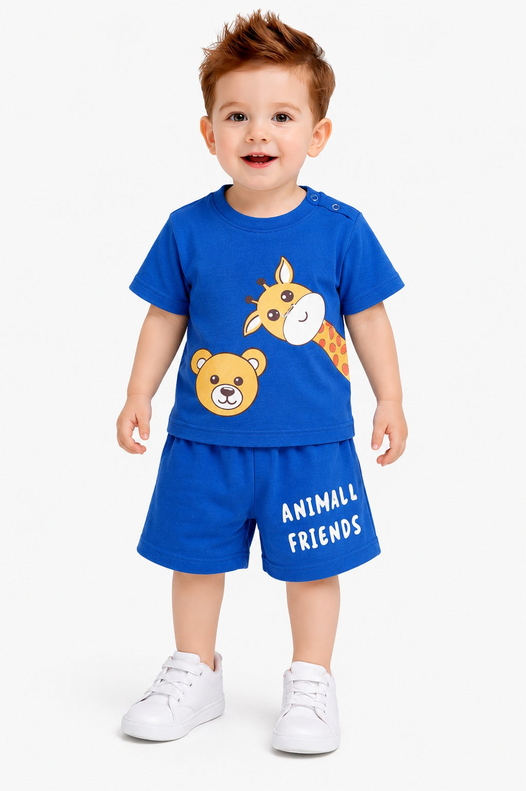 Bear & Little Giraffe Printed Royal Blue New Born  Nicker Suit 227