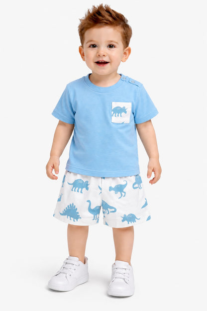Little Dino Printed Sky Blue New Born  Nicker Suit 215