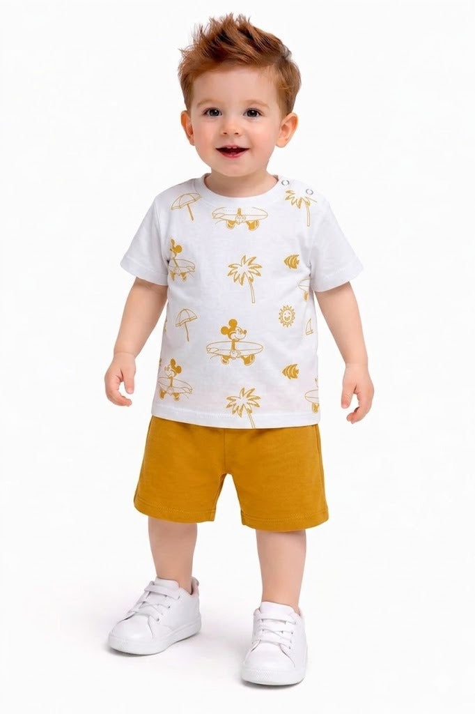 Mickey Mouse  Printed Yellow New Born  Nicker Suit 231