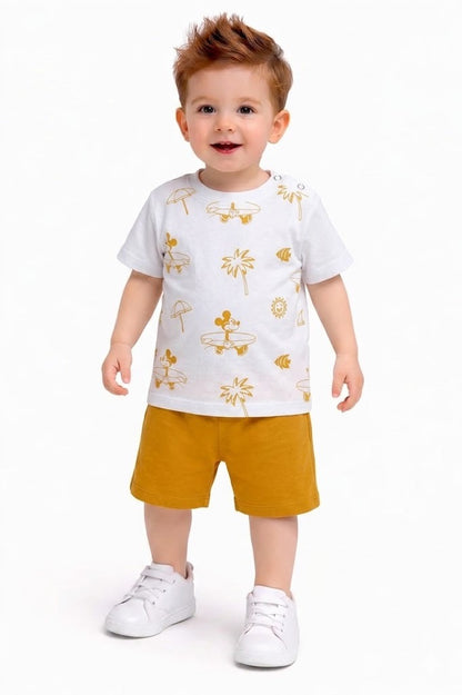 Mickey Mouse  Printed Yellow New Born  Nicker Suit 231
