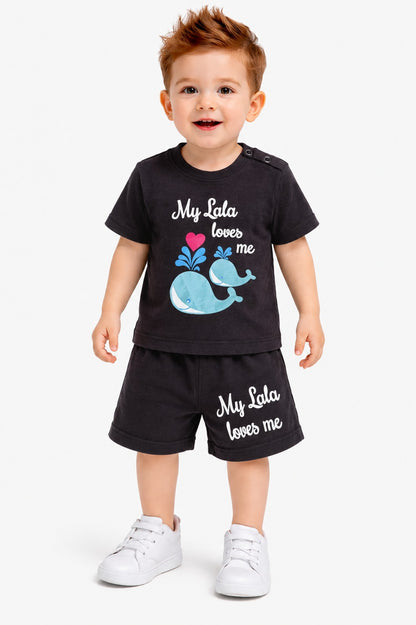 [ My Lala Love Me ] Printed Black New Born  Nicker Suit 225