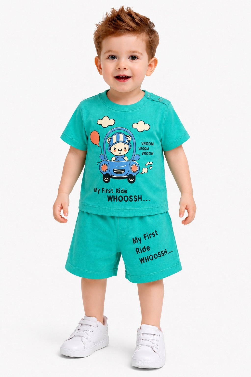 [ MY First Ride ] Printed Light Green New Born  Nicker Suit 213