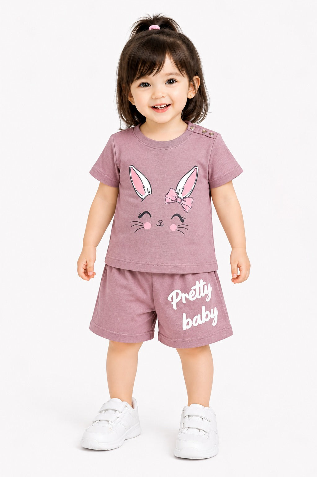 Bunny Face Printed Beige  Girls Nicker Suit 232