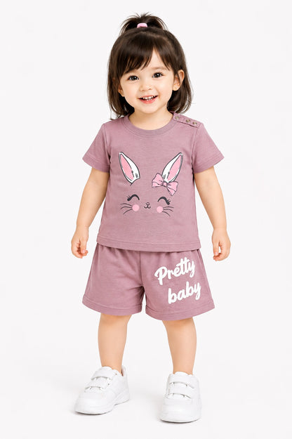 Bunny Face Printed Beige  Girls Nicker Suit 232