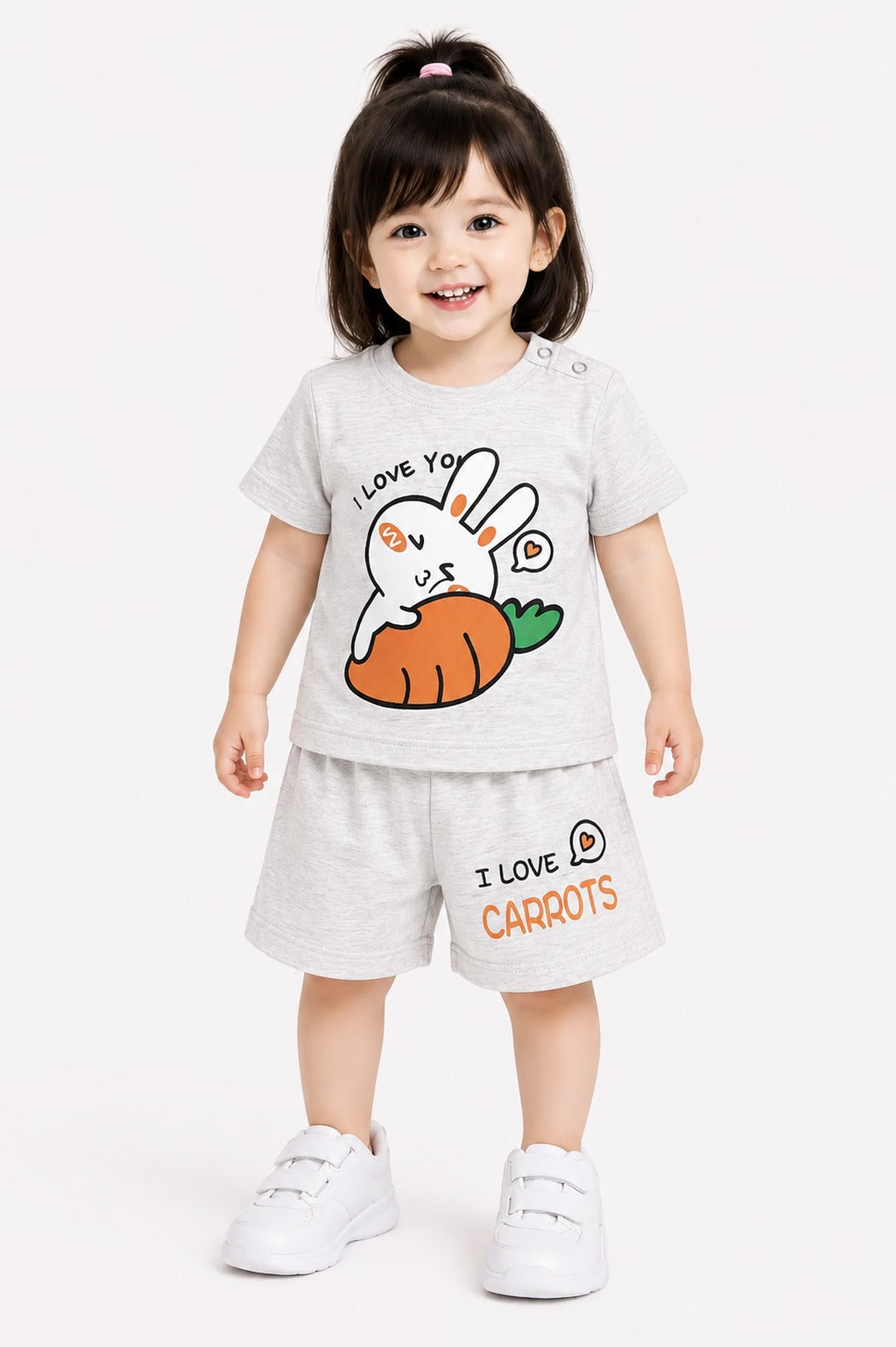 Bunny With Carrot Printed Grey   Girls Nicker Suit 244