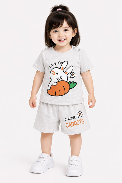 Bunny With Carrot Printed Grey   Girls Nicker Suit 244