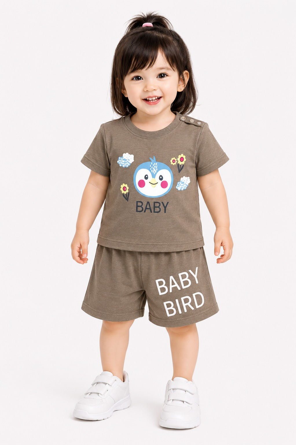 Taupe Brown [Baby] Flowers Printed  Girls Nicker Suit 237