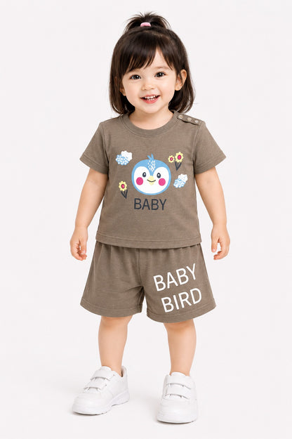 Taupe Brown [Baby] Flowers Printed  Girls Nicker Suit 237