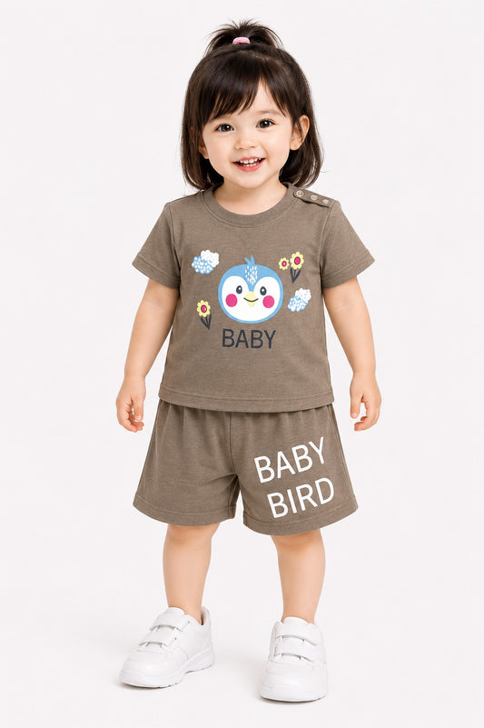 Taupe Brown [Baby] Flowers Printed  Girls Nicker Suit 237