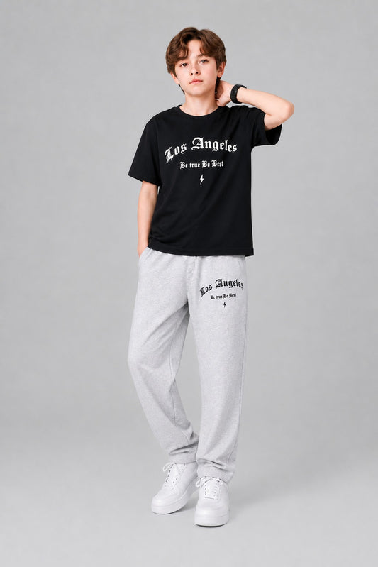 [Los Angeles Printed Black Boys T-Shirt & Trouser 263