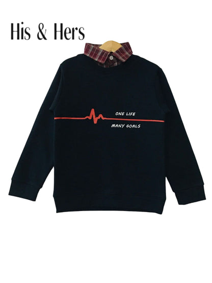 "One Life , Many Goals" Black Double Sweatshirt Boys(003)