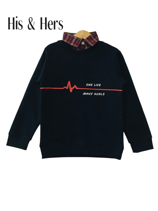 "One Life , Many Goals" Black Double Sweatshirt Boys(003)