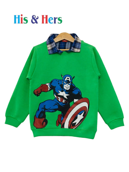 Captain America Green Double Sweatshirt Boys 002 &R