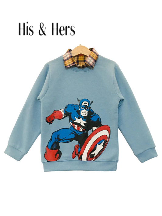 Captain America Light Blue Double Sweatshirt Boys 002A