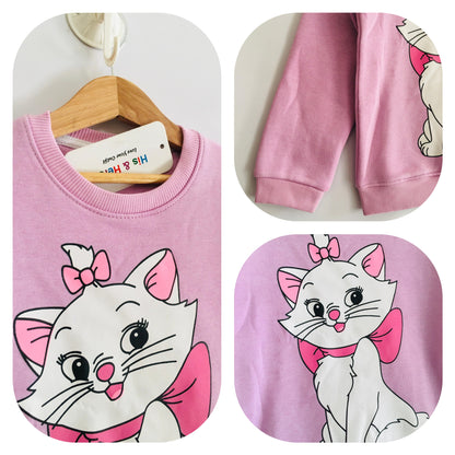 White Cat Purple Sweatshirt Girls (007)