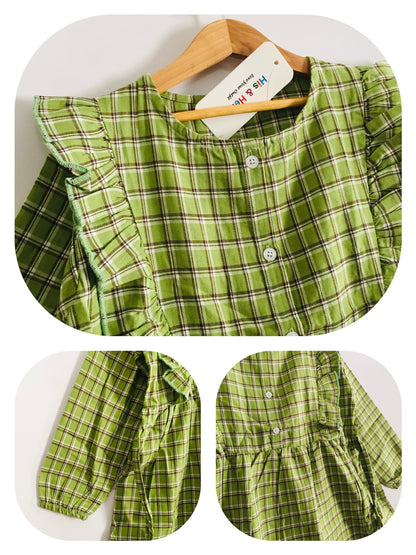 Green Checked Girl Top Girls (008)