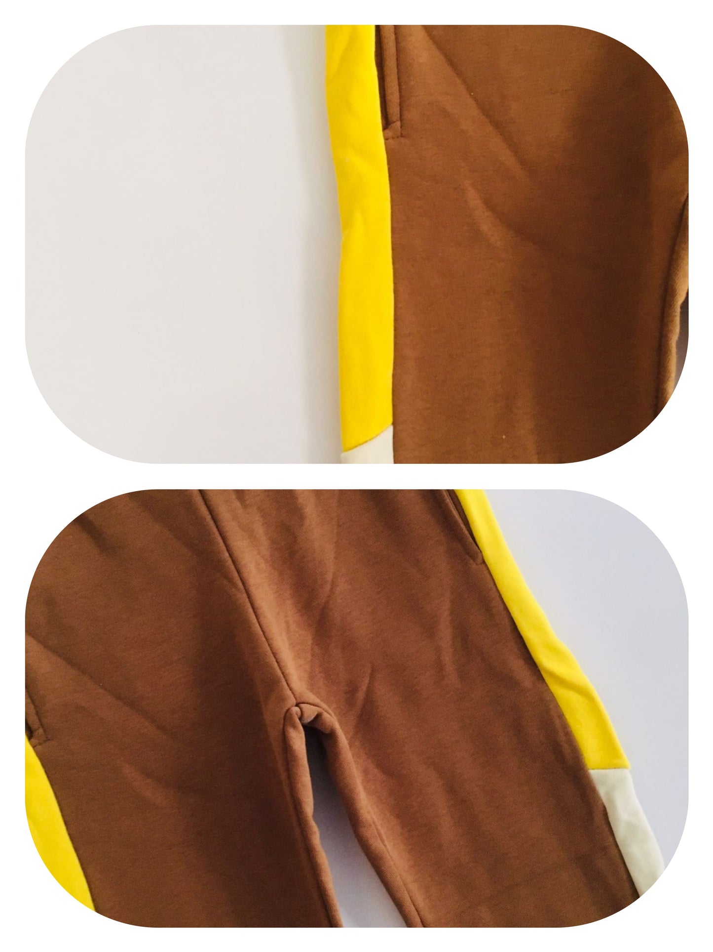 Yellow& White Panel Brown Trousers Unisex(008)