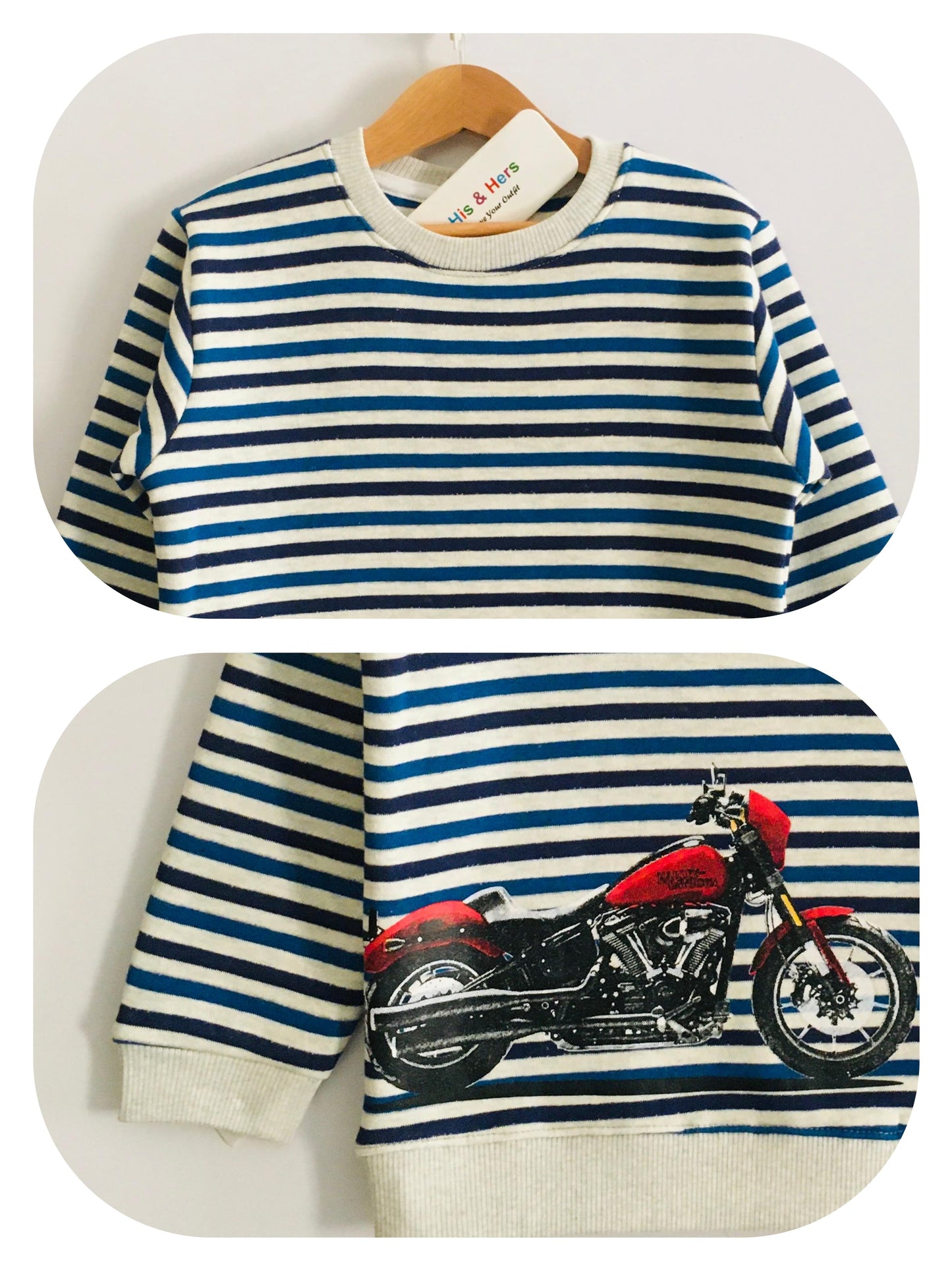 ''Motorbike'' white & blue Stripped Sweat Shirt Boys(003)
