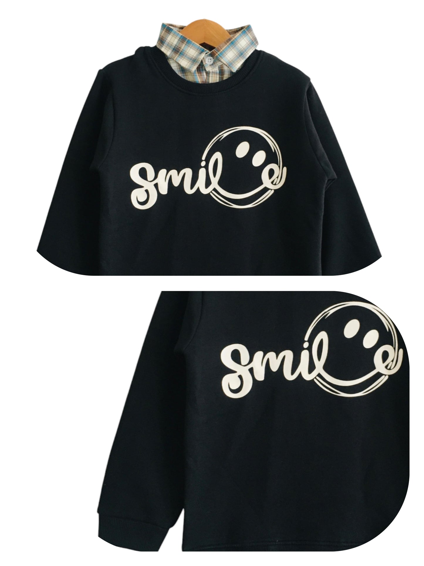 ''Smile ''Black Double sweatshirt (003）