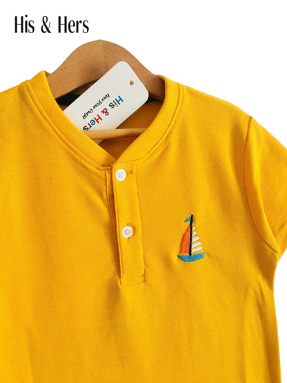Boat Logo Kid's Yellow Henly Polo Shirts Boys. 123