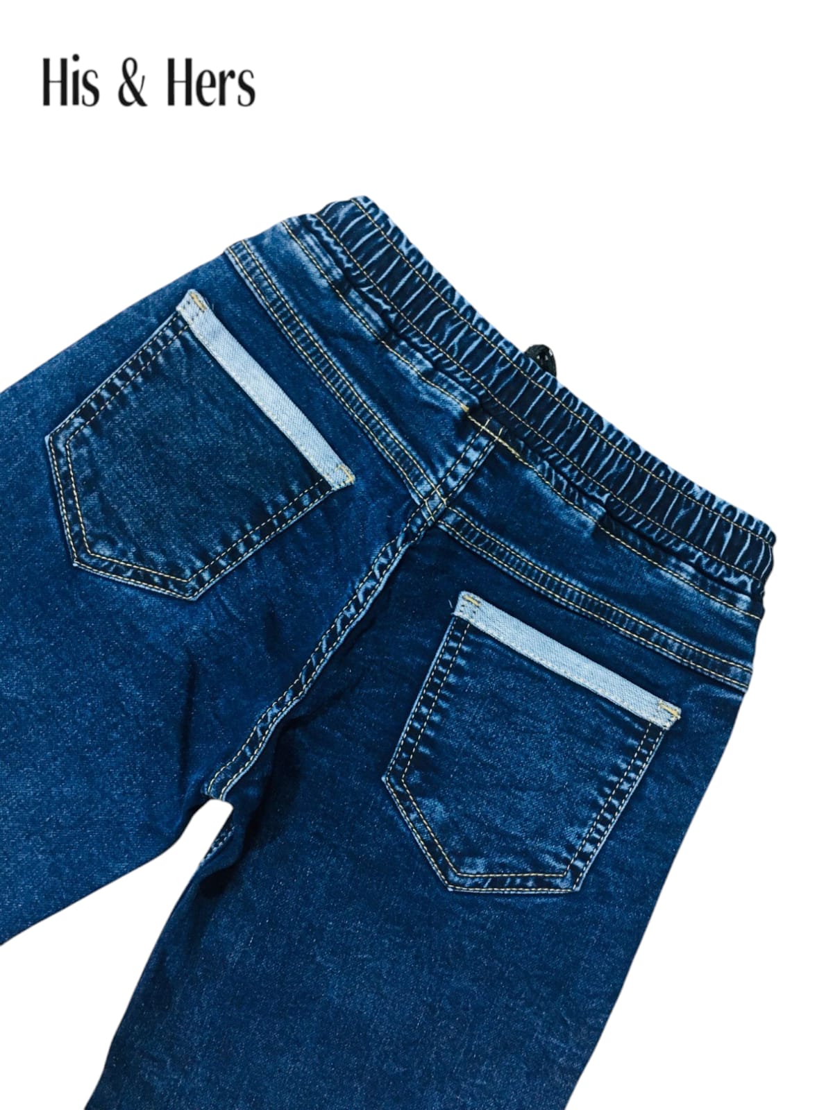 Elastic Waist &Cuffed Hem Dark -Blue Denim Shorts Boys 262
