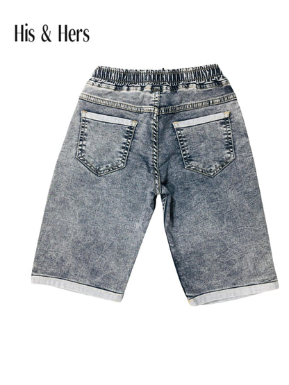 Elastic Waist &Cuffed Hem Grey Denim Shorts Boys 261