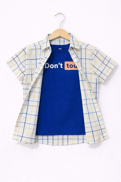 Blue & Yellow Checked Blue Inner Double Casual Shirt Boys 226