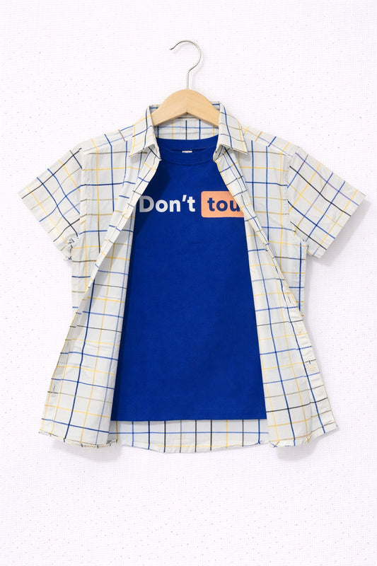 Blue & Yellow Checked Blue Inner Double Casual Shirt Boys 226
