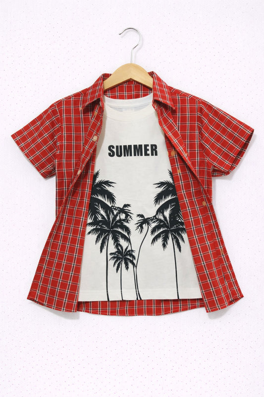 Black Checked Red Double Casual Shirt Boys 210