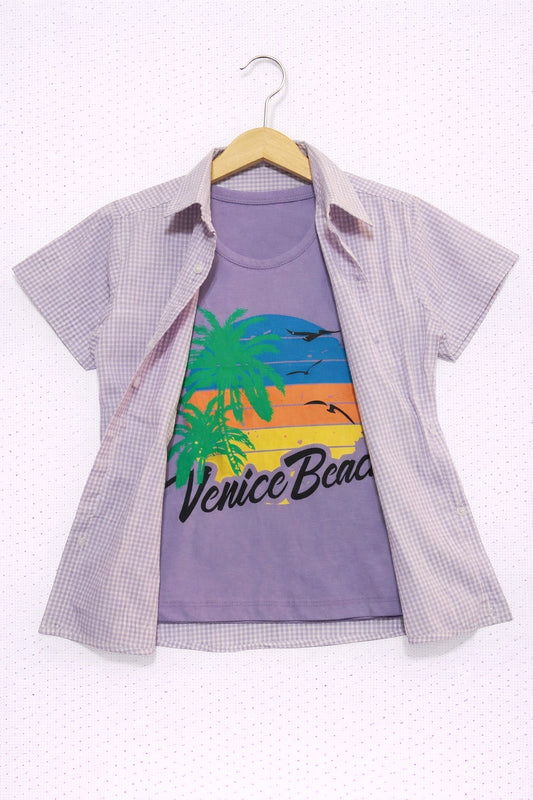 Purple Checked Double Casual Shirt Boys 211
