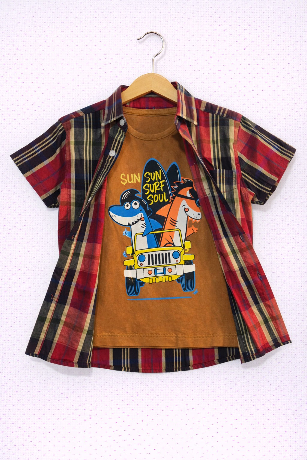 Black Red Checked Double Casual Shirt Boys 211