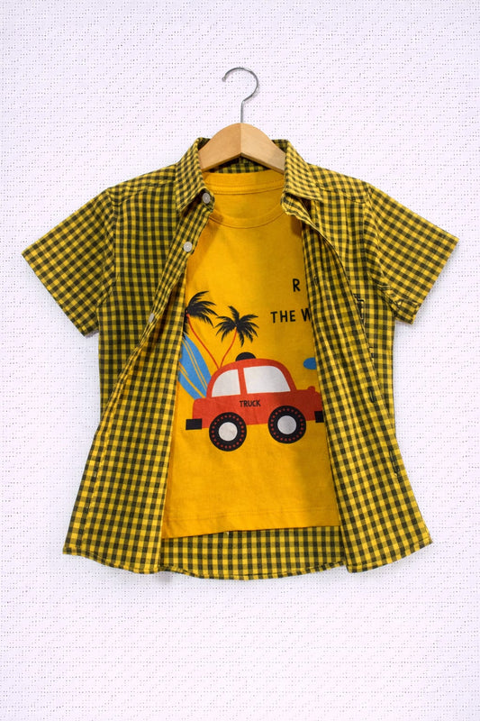 Black Checked Yellow Double Casual Shirt Boys 211