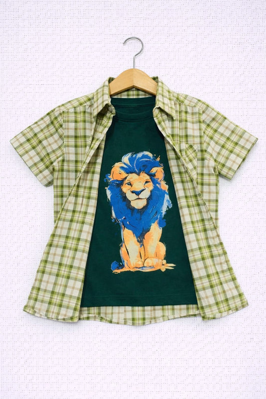 Green Checked Double Casual Shirt Boys 110