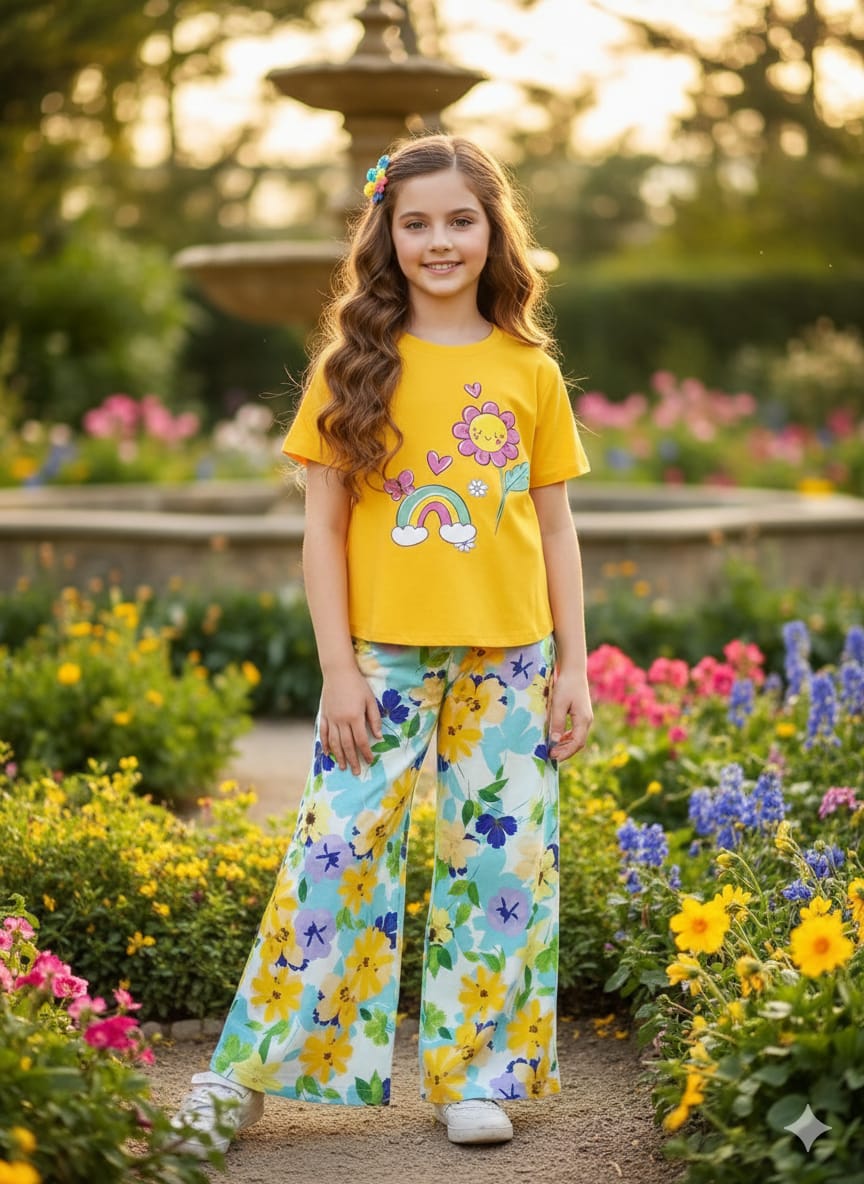 Rainbow Flower Printed T-shirt Trousers 626